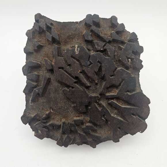Antique Hand Carved Wood Abstract Pattern Textile Fabric Stamp Block - Picture 1 of 8